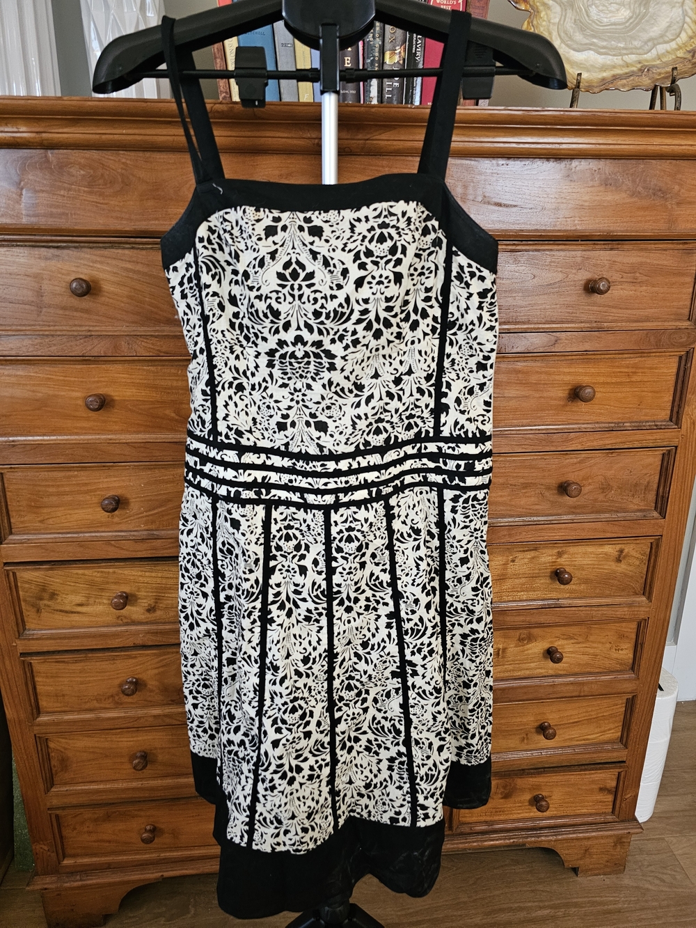 Liz Claiborne Black and Cream Lace-Pattern Midi Dress